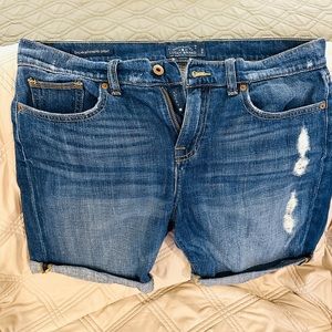 Denim shorts.
